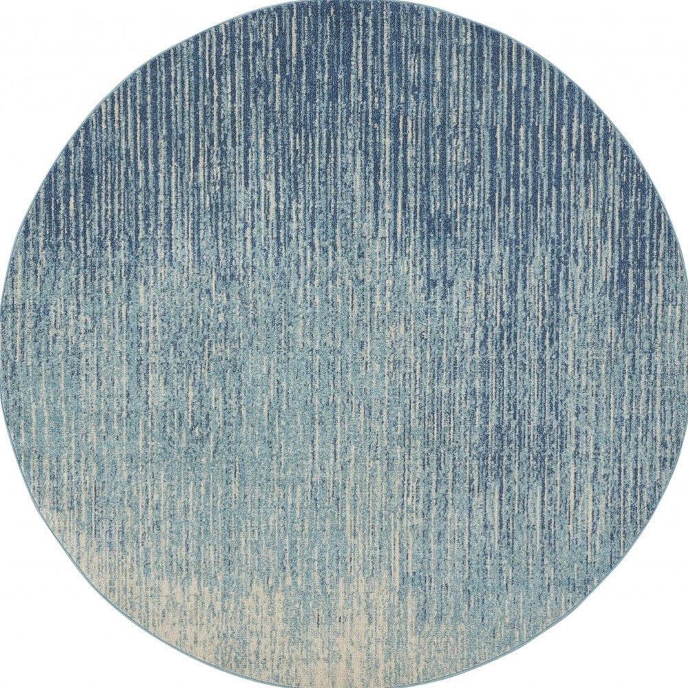 8' Ivory And Blue Round Abstract Power Loom Area Rug