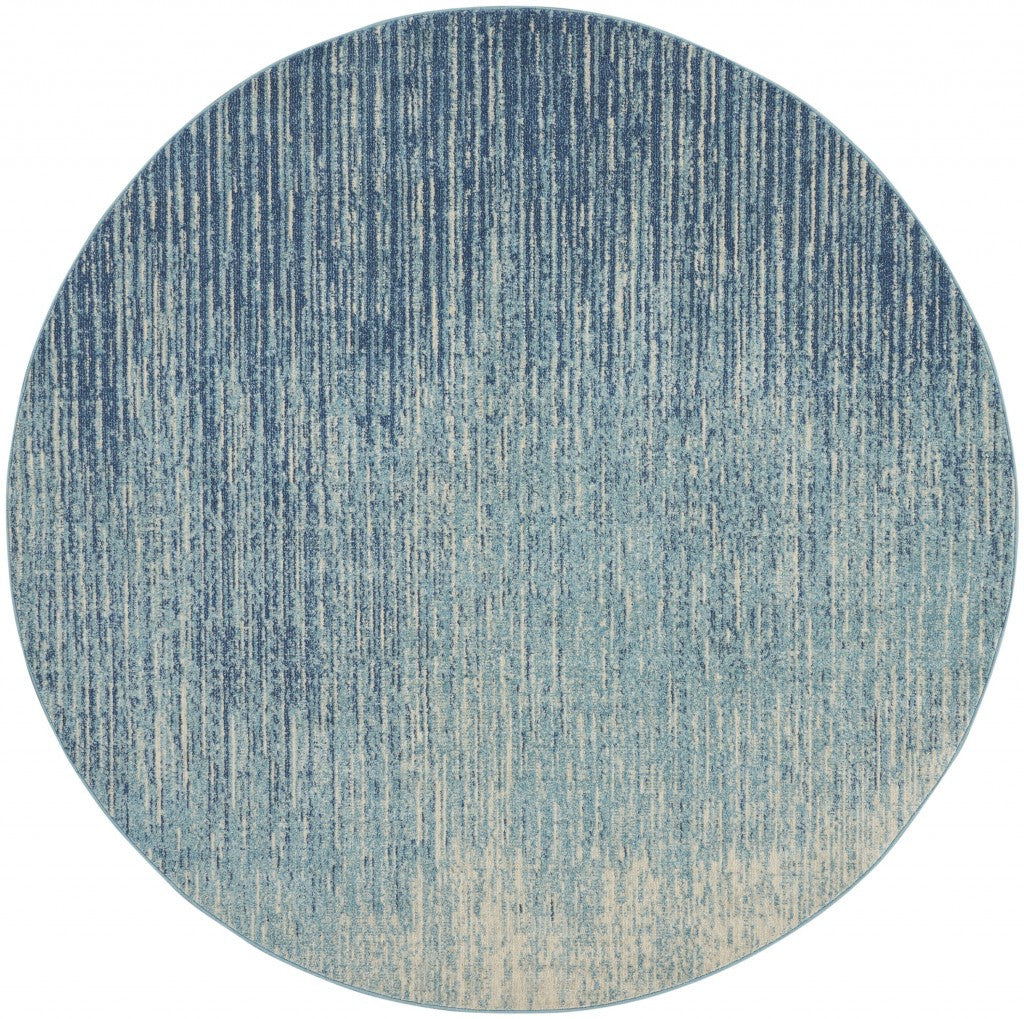 8' Ivory And Blue Round Abstract Power Loom Area Rug