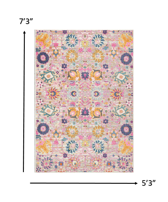 5' X 7' Silver Floral Power Loom Area Rug