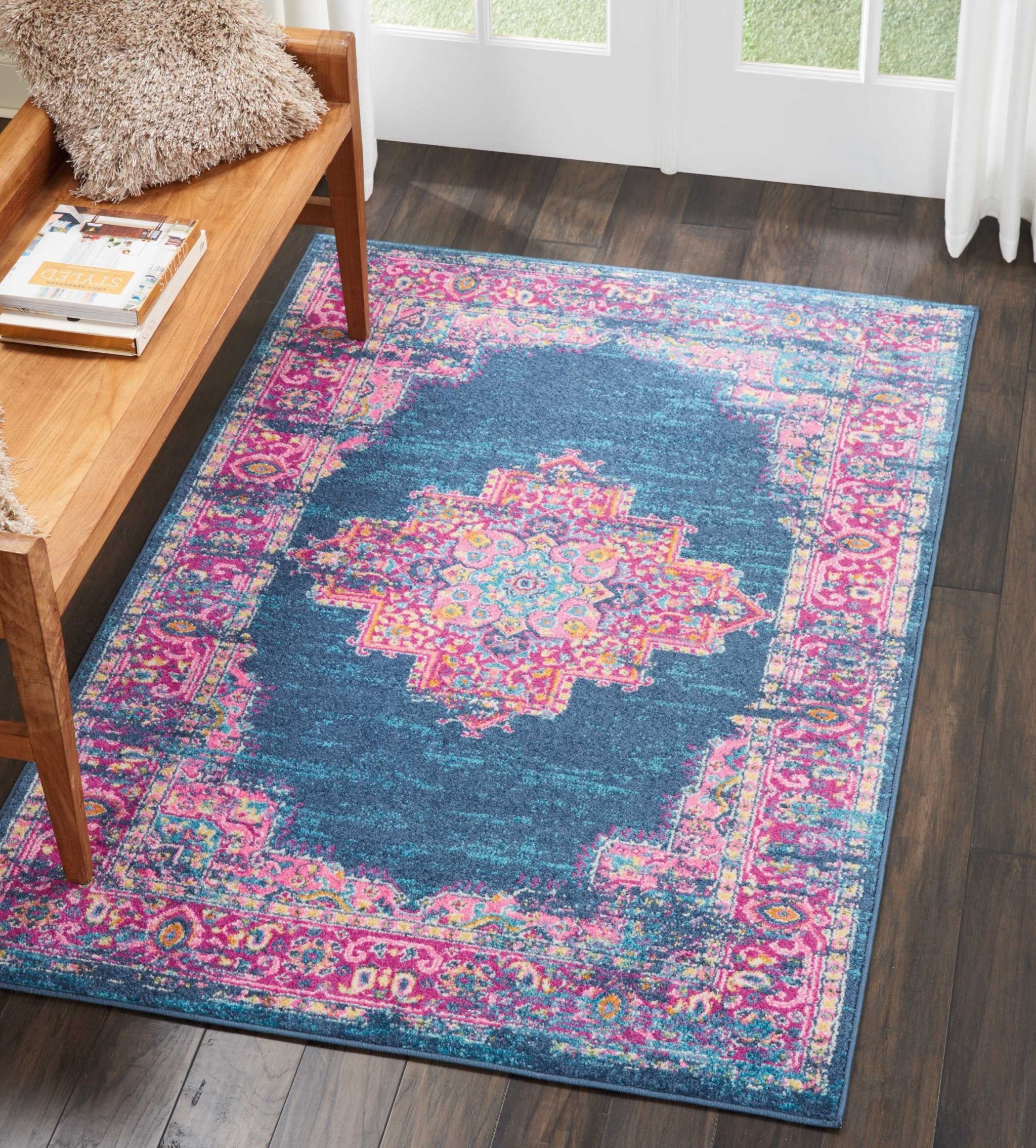 4' X 6' Blue Power Loom Area Rug