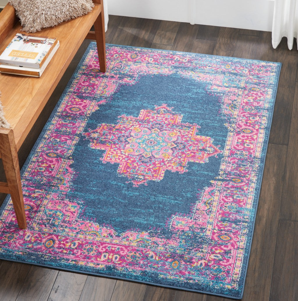 4' X 6' Blue Power Loom Area Rug