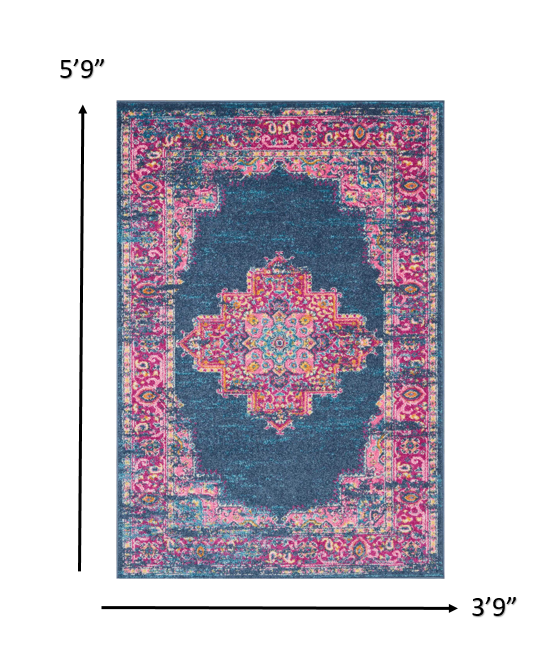 4' X 6' Blue Power Loom Area Rug