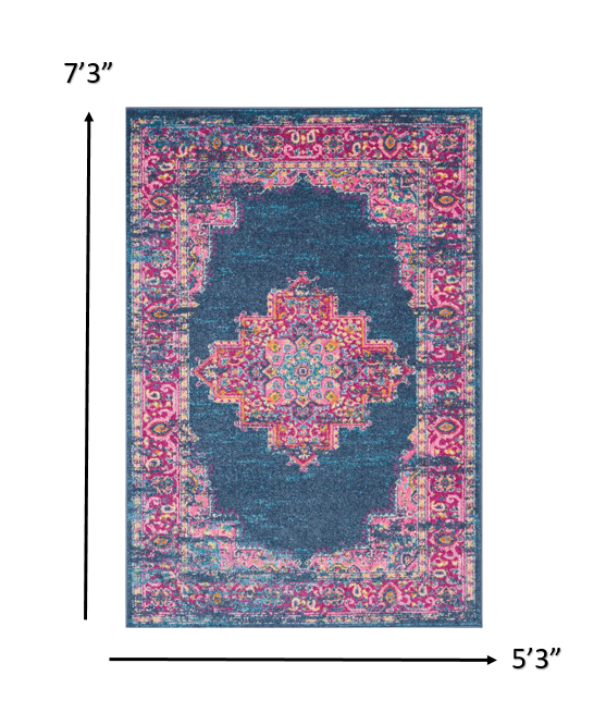 5' X 7' Blue Power Loom Area Rug