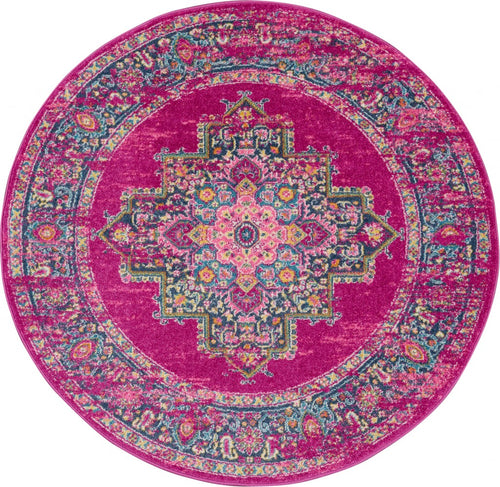 8' Fuchsia Round Power Loom Area Rug