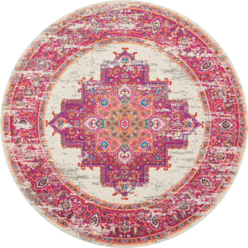 4' Fuchsia Round Power Loom Area Rug