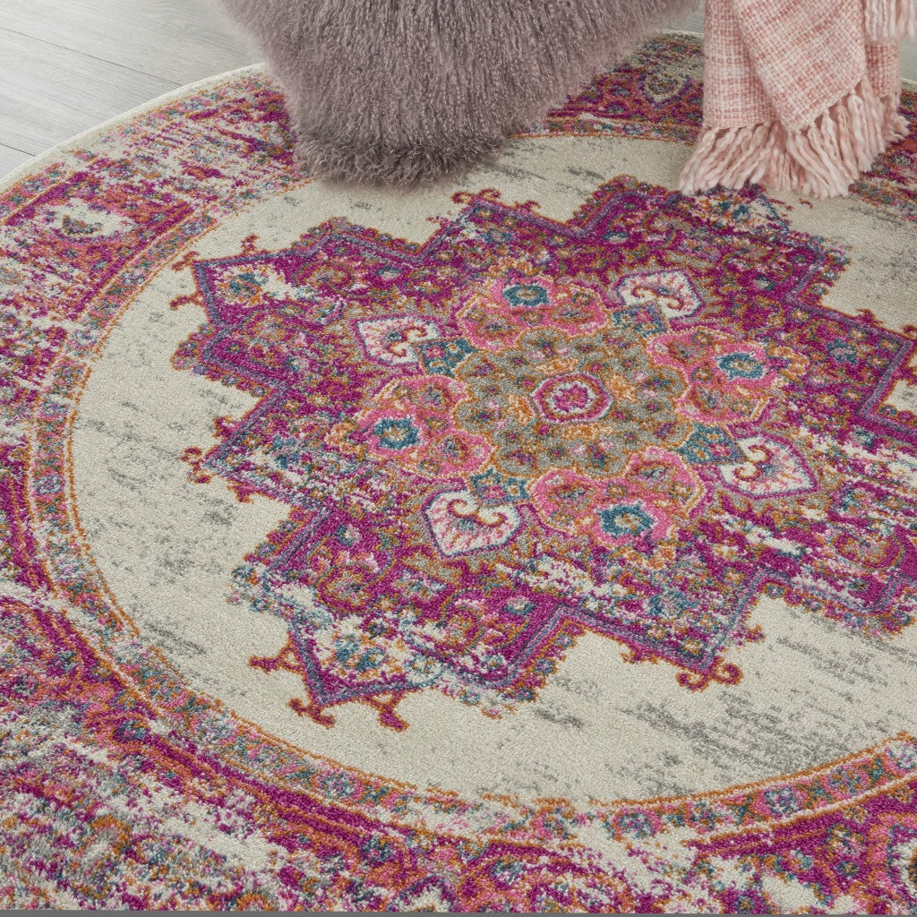 4' Fuchsia Round Power Loom Area Rug