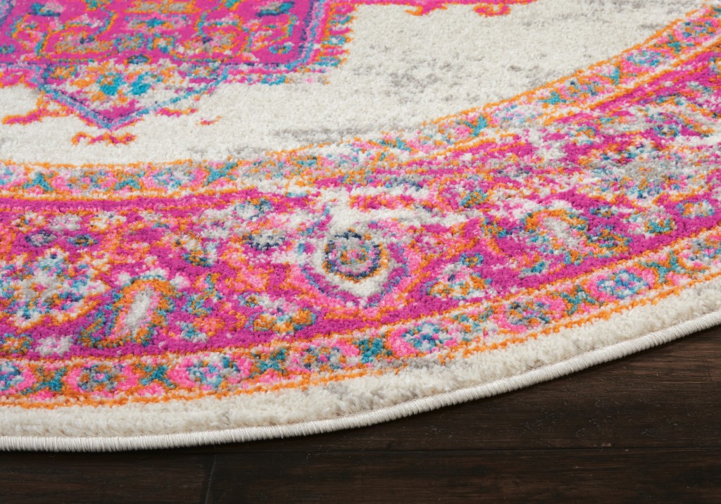 4' Fuchsia Round Power Loom Area Rug