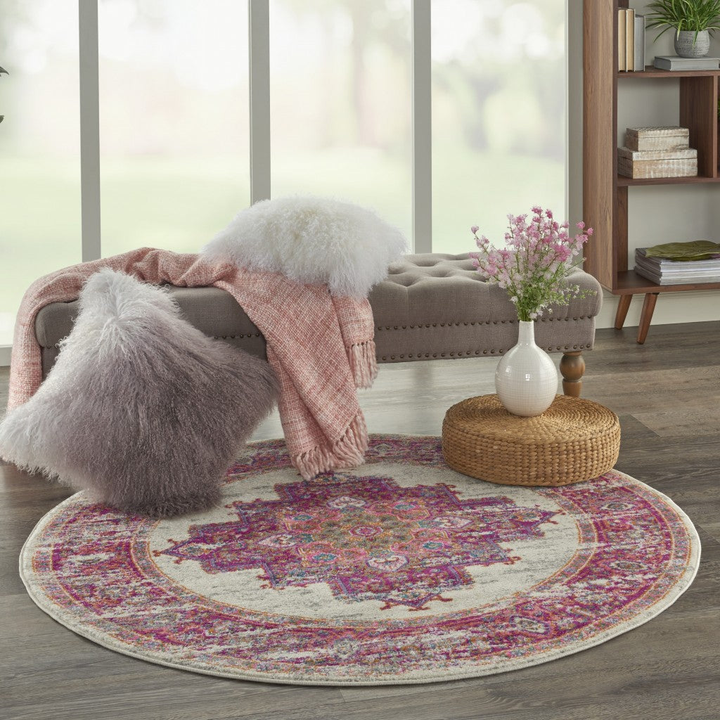 4' Fuchsia Round Power Loom Area Rug