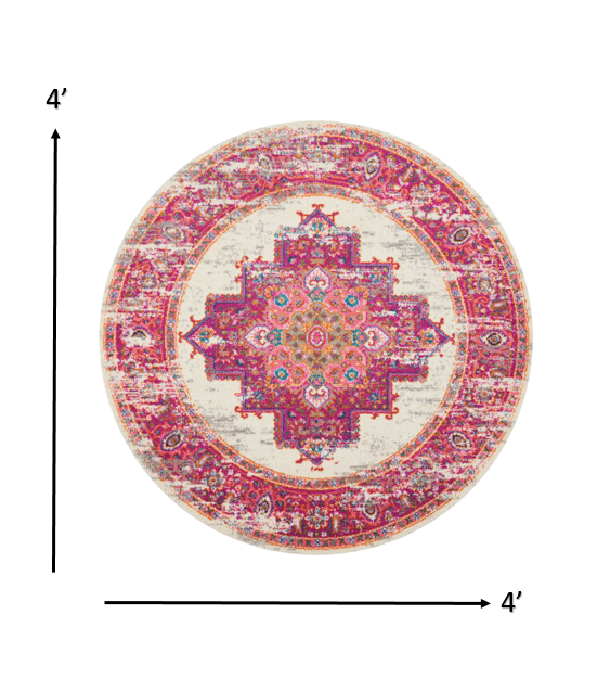 4' Fuchsia Round Power Loom Area Rug