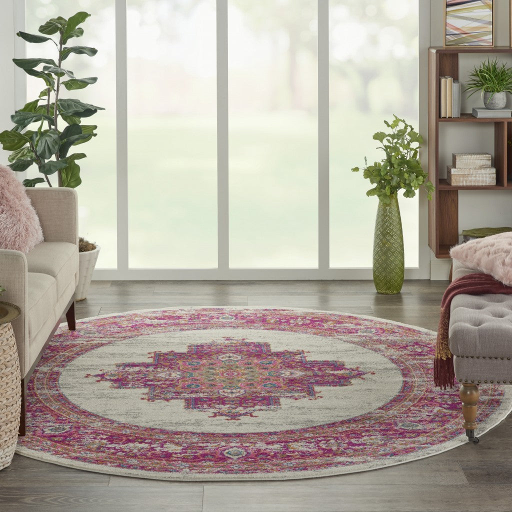 8' Fuchsia Round Power Loom Area Rug