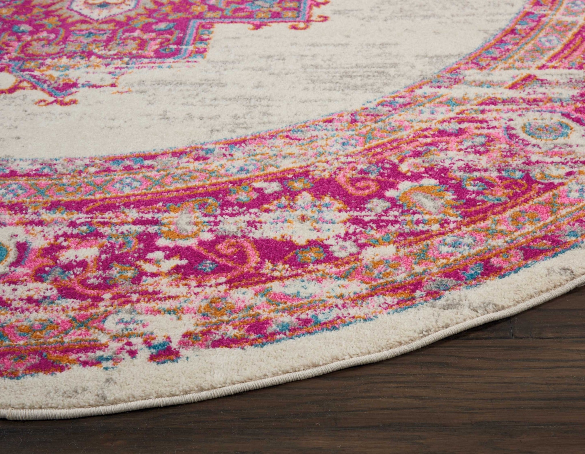 8' Fuchsia Round Power Loom Area Rug