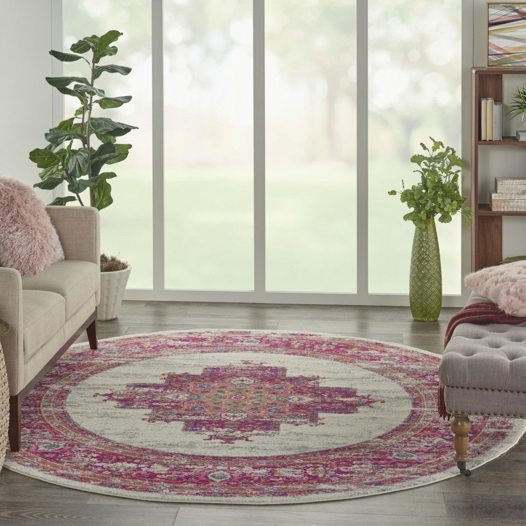 8' Fuchsia Round Power Loom Area Rug