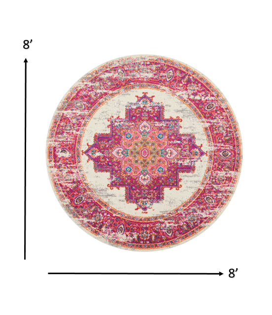 8' Fuchsia Round Power Loom Area Rug