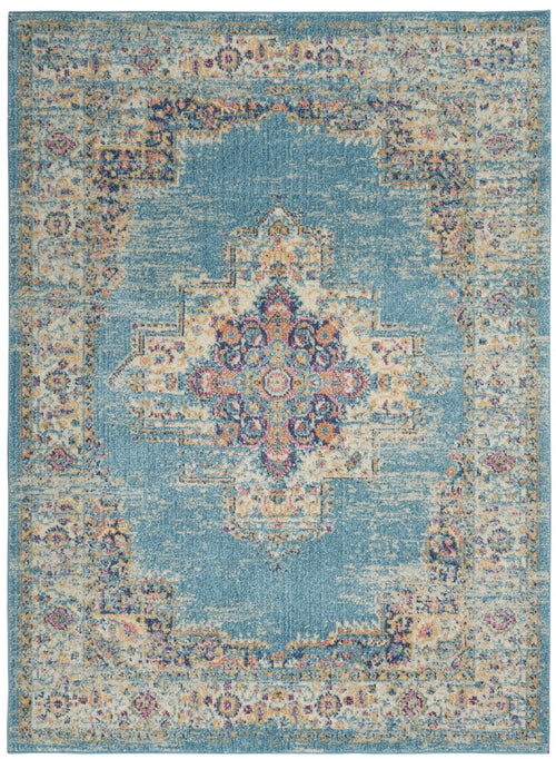 4' X 6' Light Blue Southwestern Power Loom Area Rug