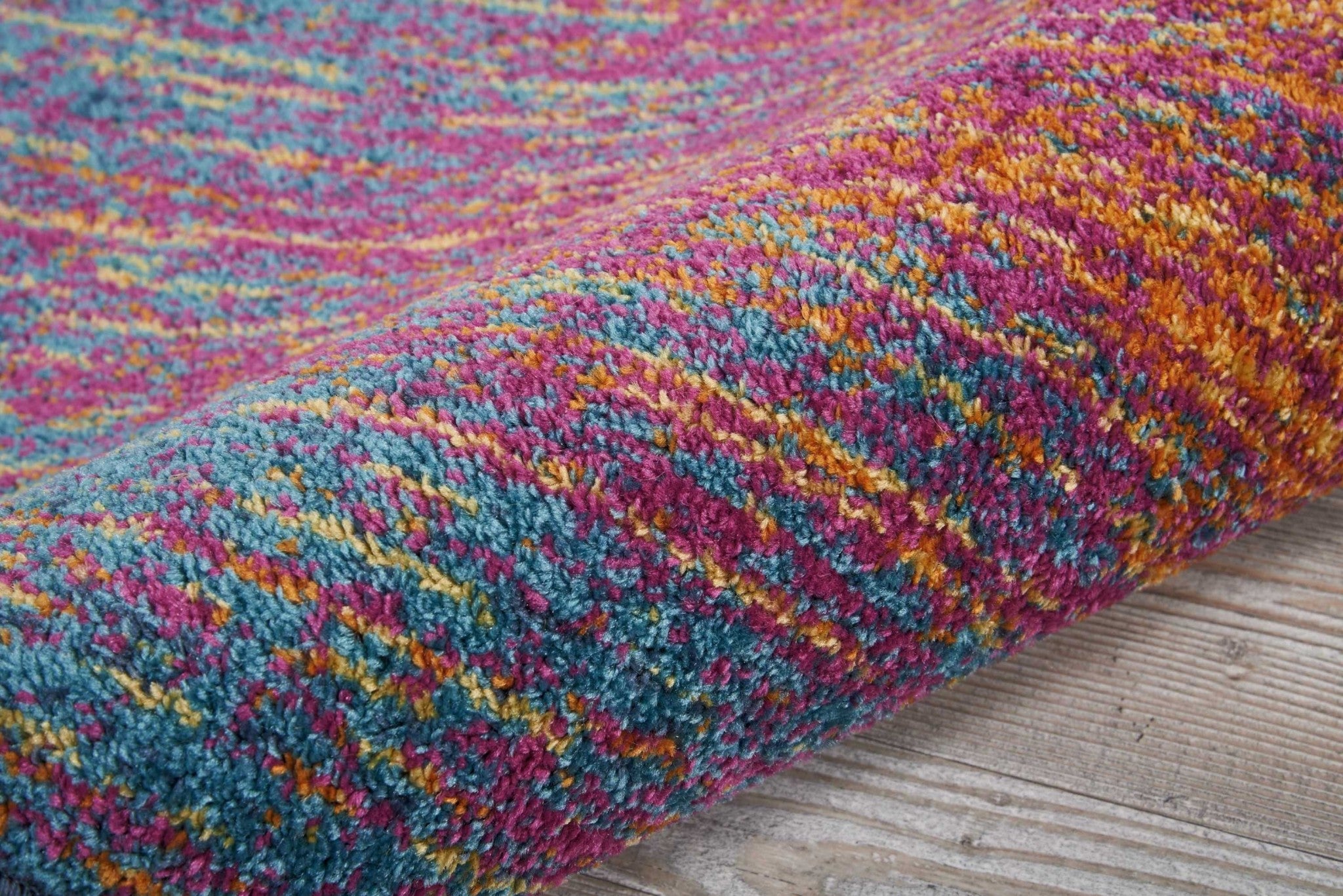 6' Blue And Pink Abstract Power Loom Runner Rug