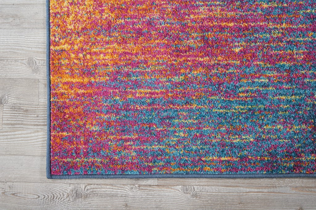 10' Blue And Pink Abstract Power Loom Runner Rug