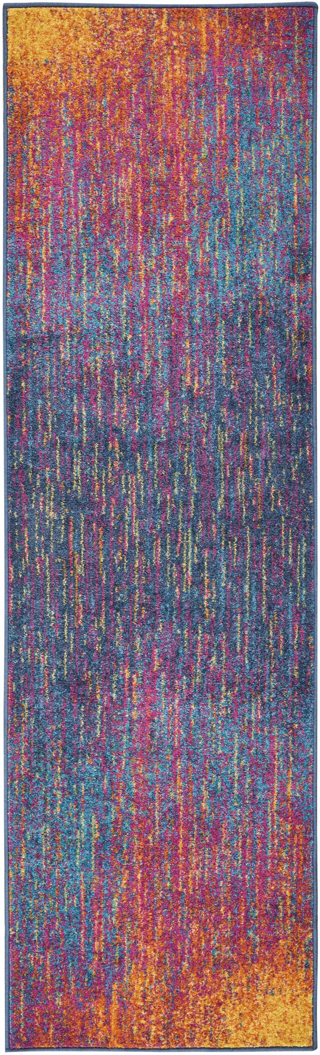 10' Blue And Pink Abstract Power Loom Runner Rug