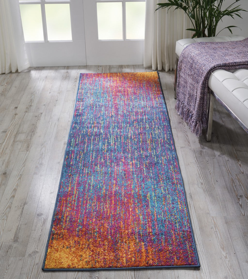 10' Blue And Pink Abstract Power Loom Runner Rug