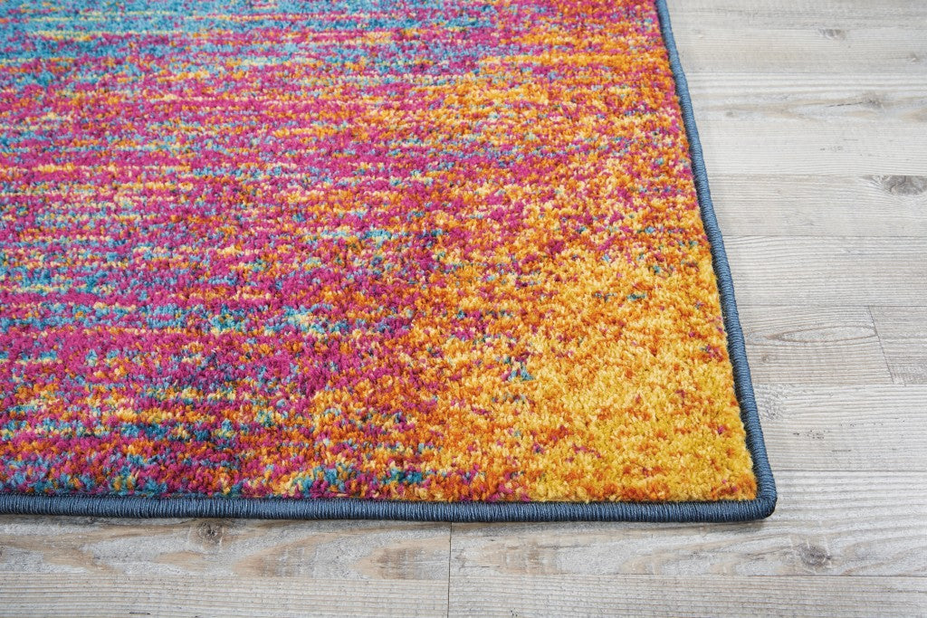 10' Blue And Pink Abstract Power Loom Runner Rug