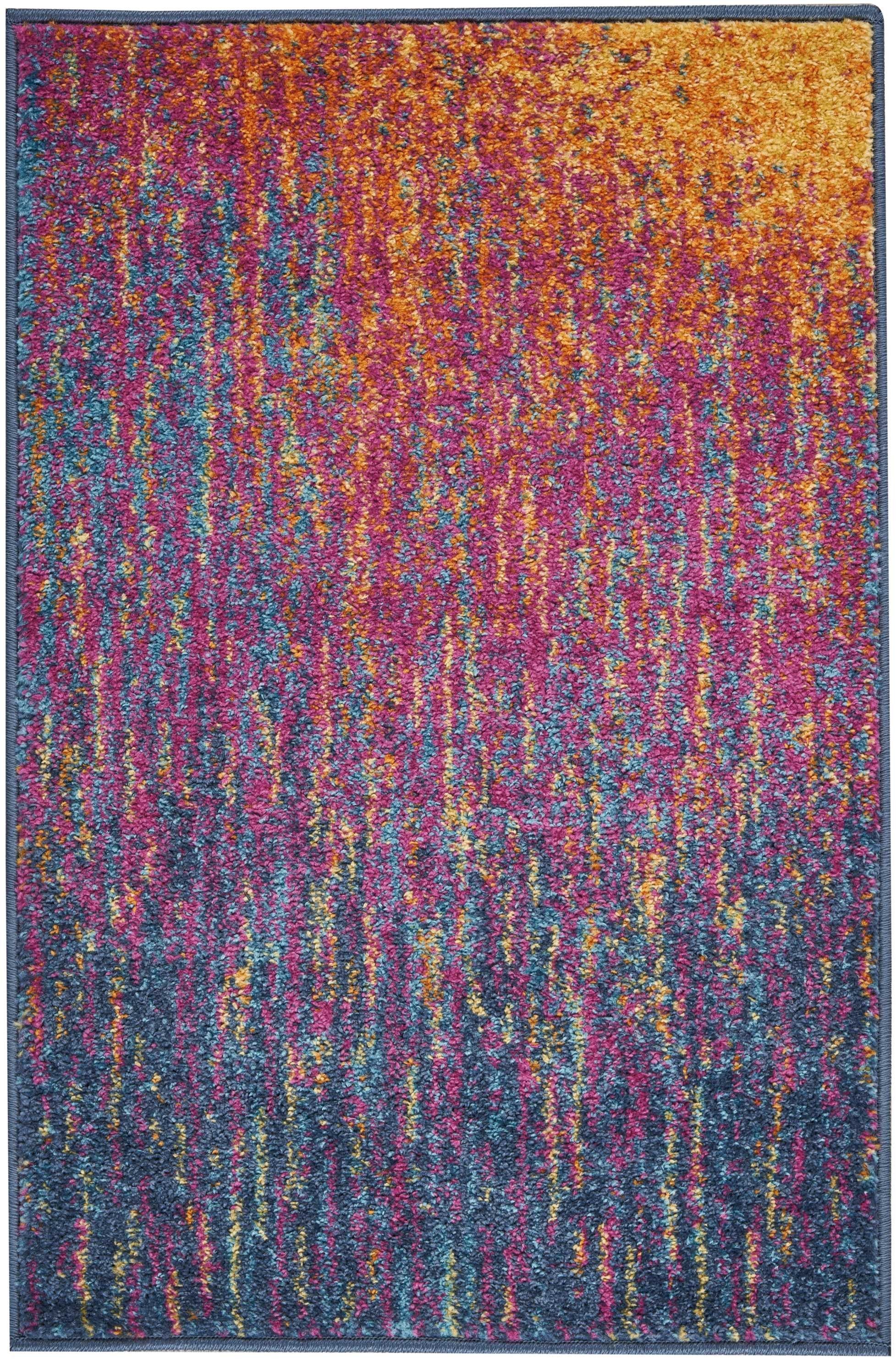 2' X 3' Blue And Pink Abstract Power Loom Area Rug