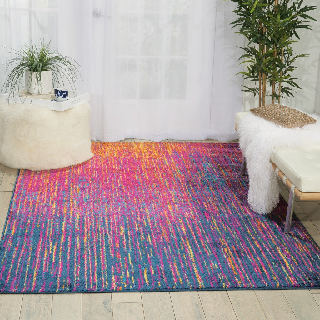 4' X 6' Blue And Pink Abstract Power Loom Area Rug