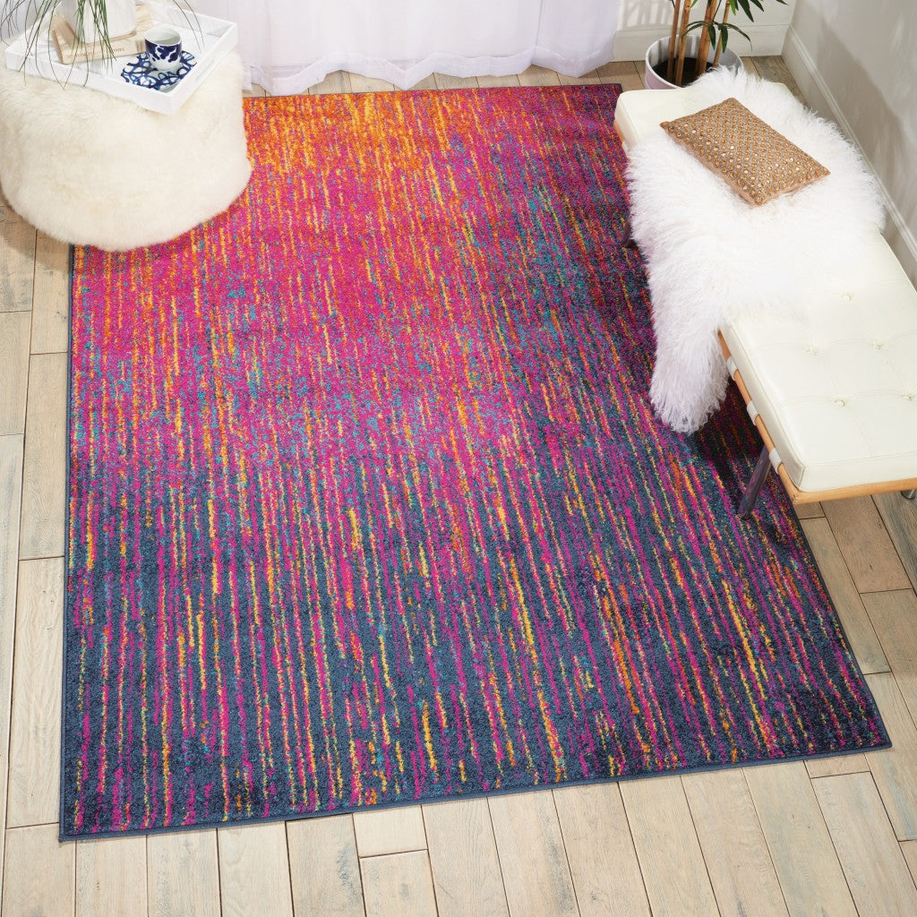 4' X 6' Blue And Pink Abstract Power Loom Area Rug