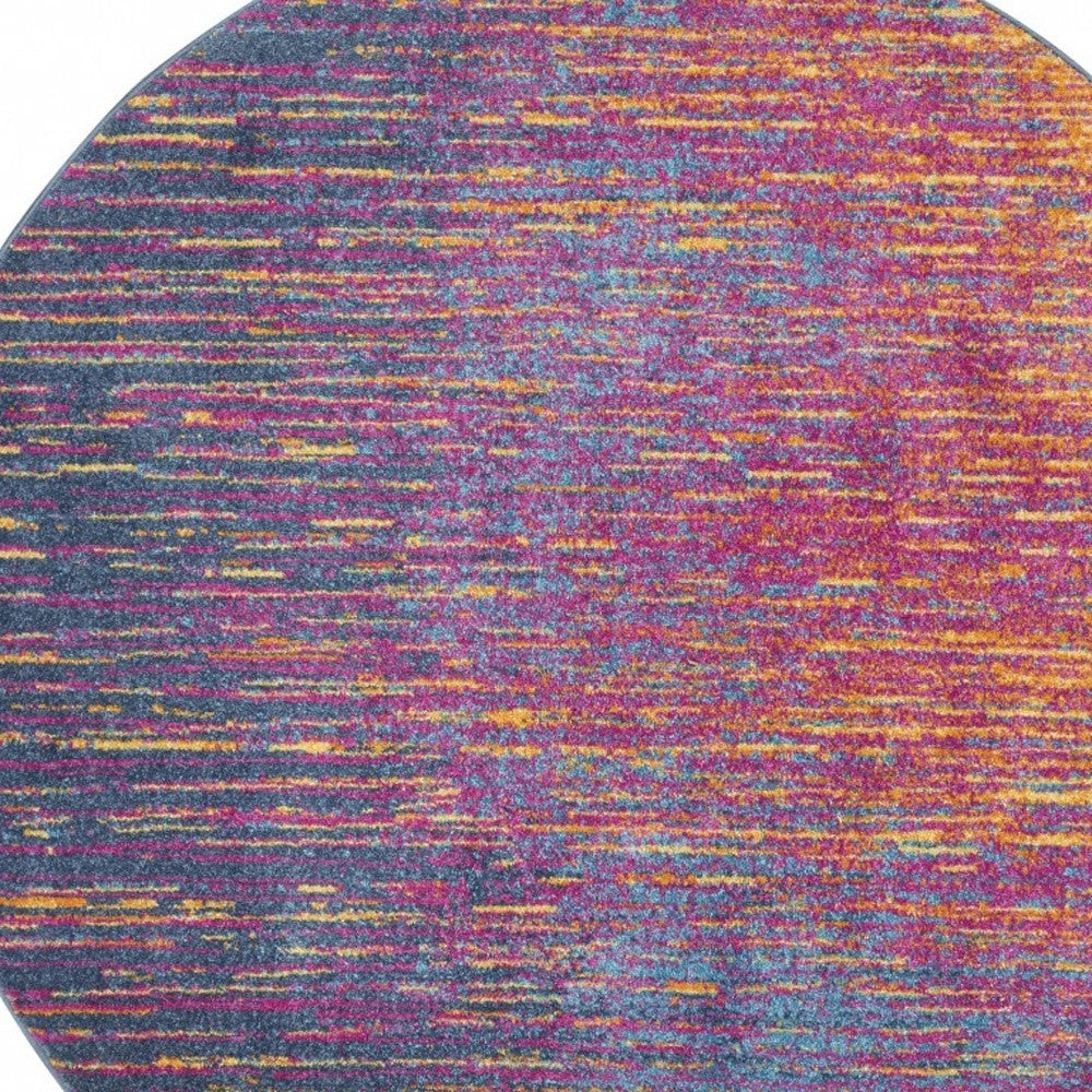 4' Blue And Pink Round Abstract Power Loom Area Rug