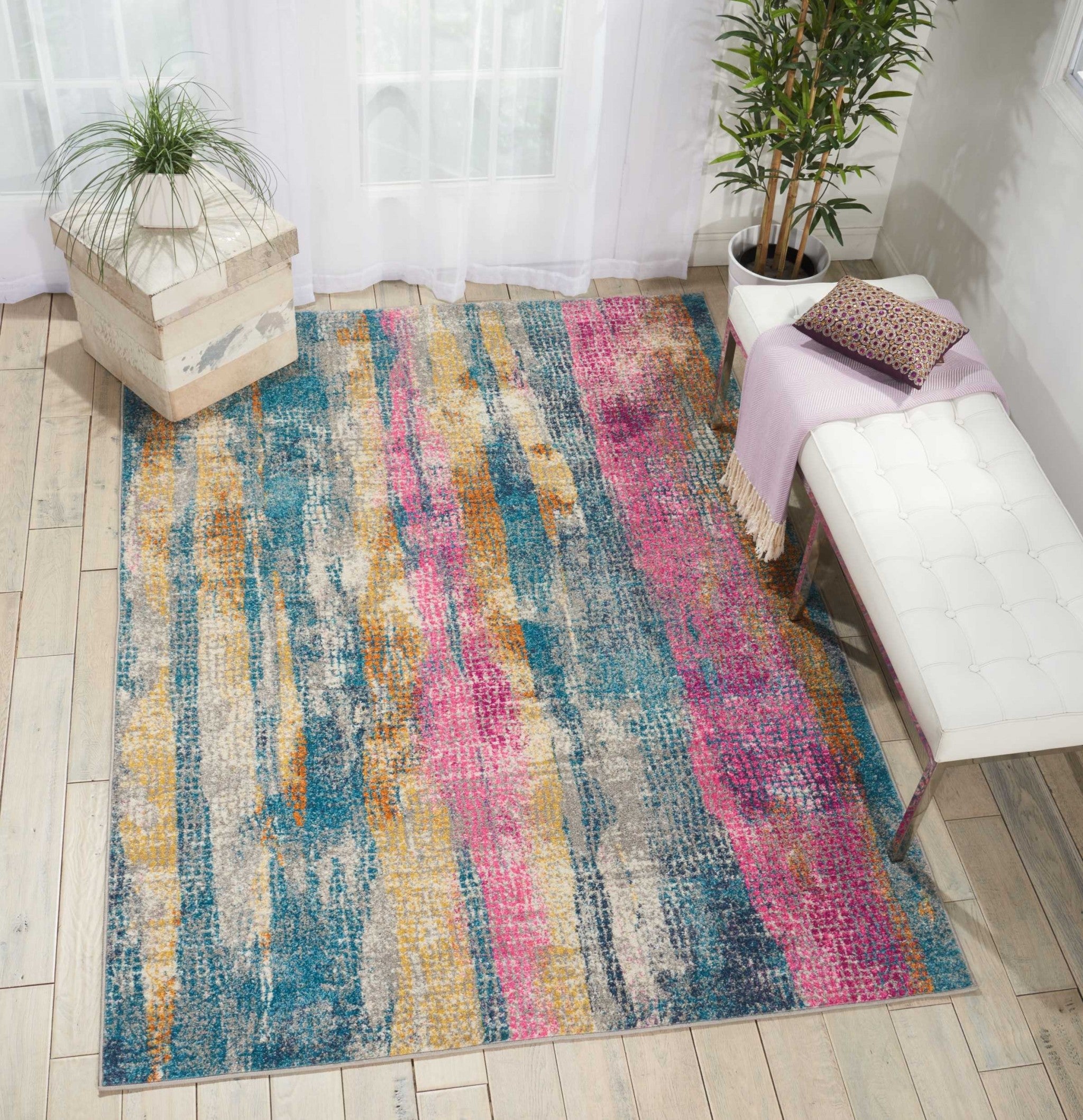 4' X 6' Pink And Blue Abstract Power Loom Area Rug