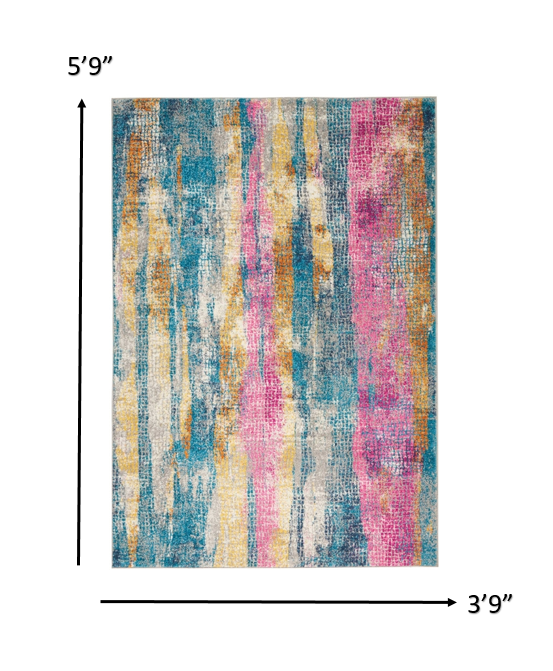 4' X 6' Pink And Blue Abstract Power Loom Area Rug