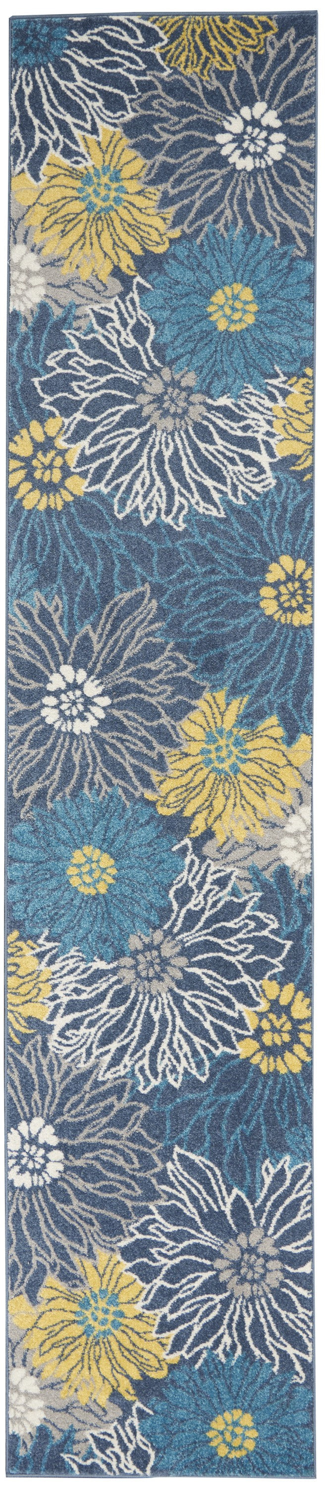 10' Blue Floral Power Loom Runner Rug