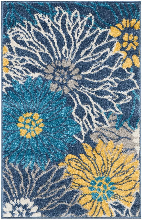 2' X 3' Blue Floral Power Loom Area Rug