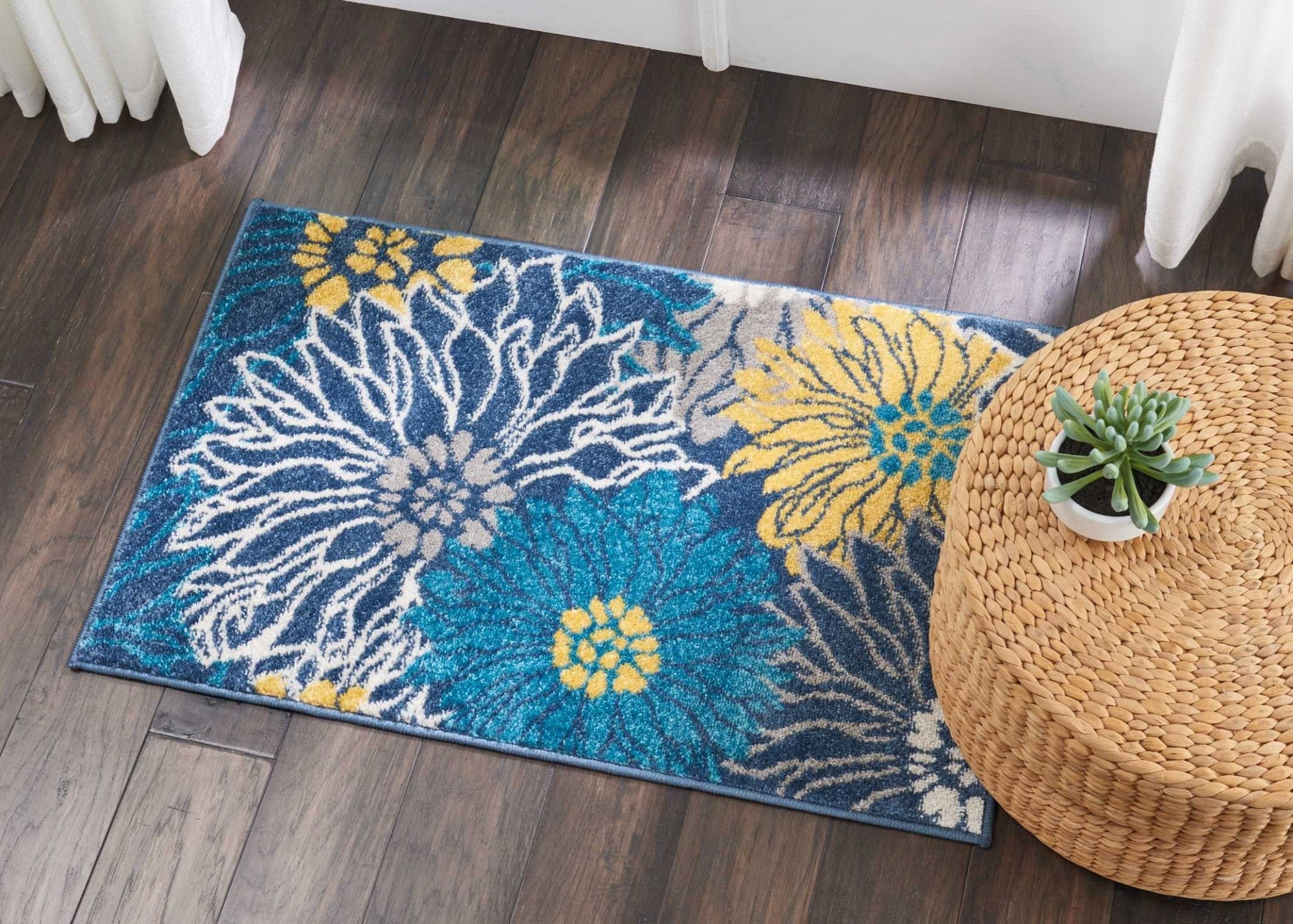 2' X 3' Blue Floral Power Loom Area Rug