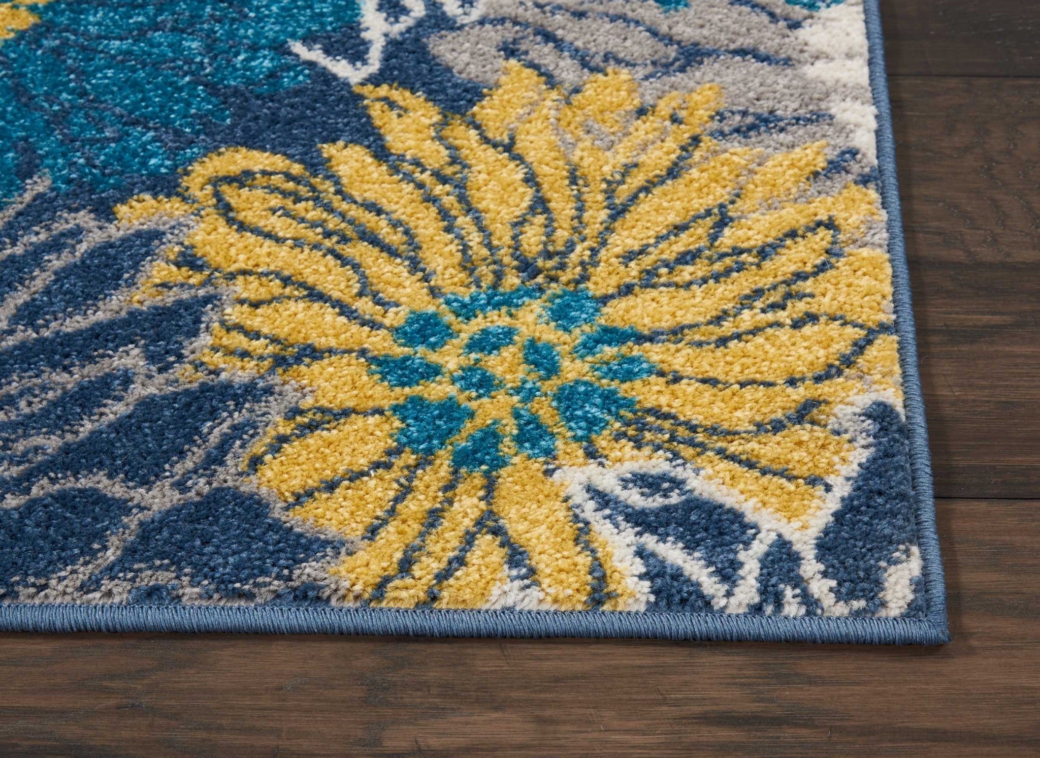 2' X 3' Blue Floral Power Loom Area Rug