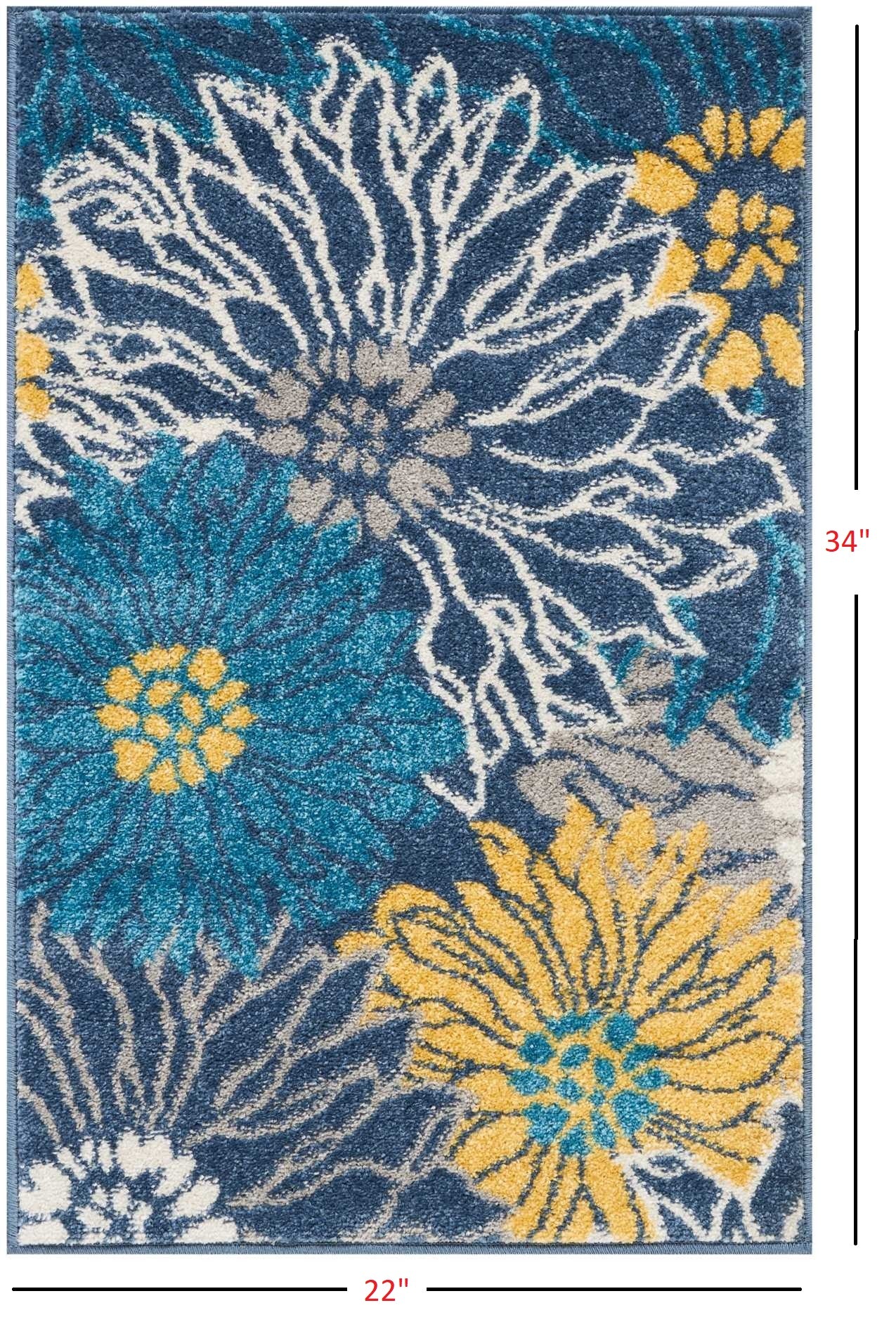 2' X 3' Blue Floral Power Loom Area Rug