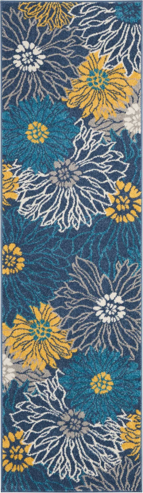 8' Blue Floral Power Loom Runner Rug