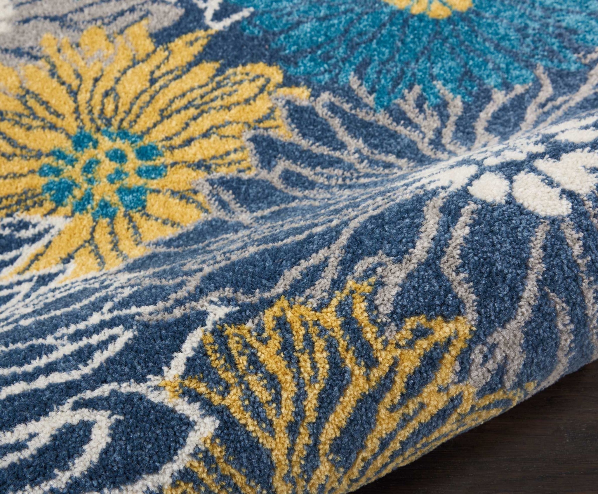 8' Blue Floral Power Loom Runner Rug