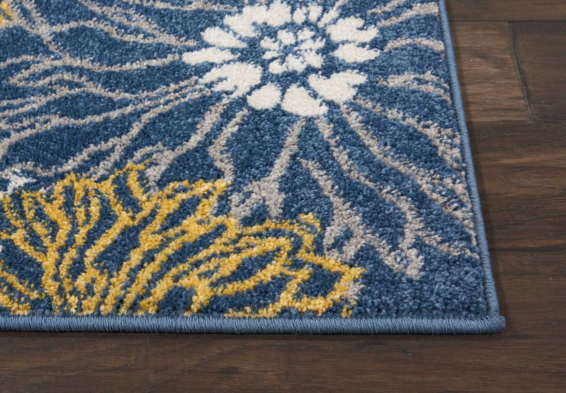 8' Blue Floral Power Loom Runner Rug