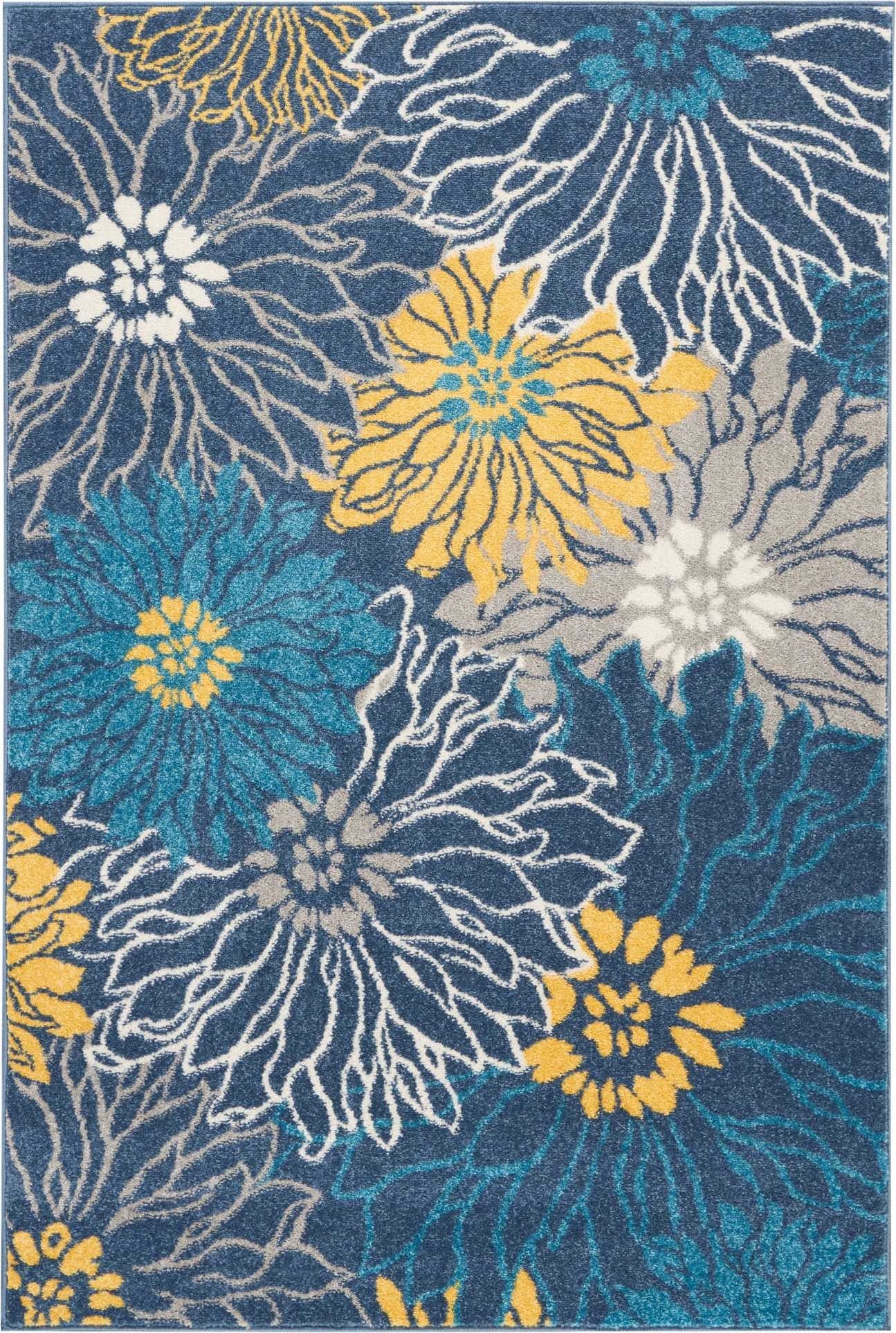 4' X 6' Blue Floral Power Loom Area Rug