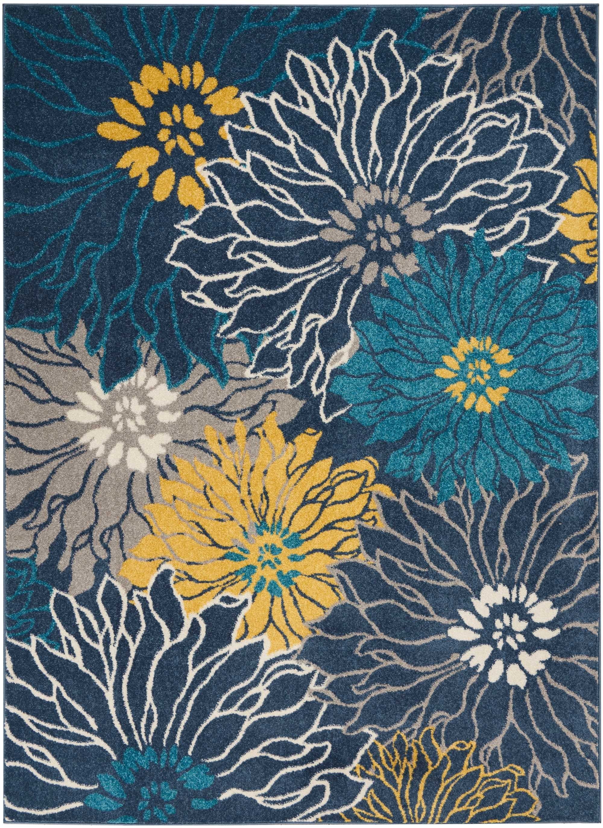 5' X 7' Blue Floral Power Loom Area Rug