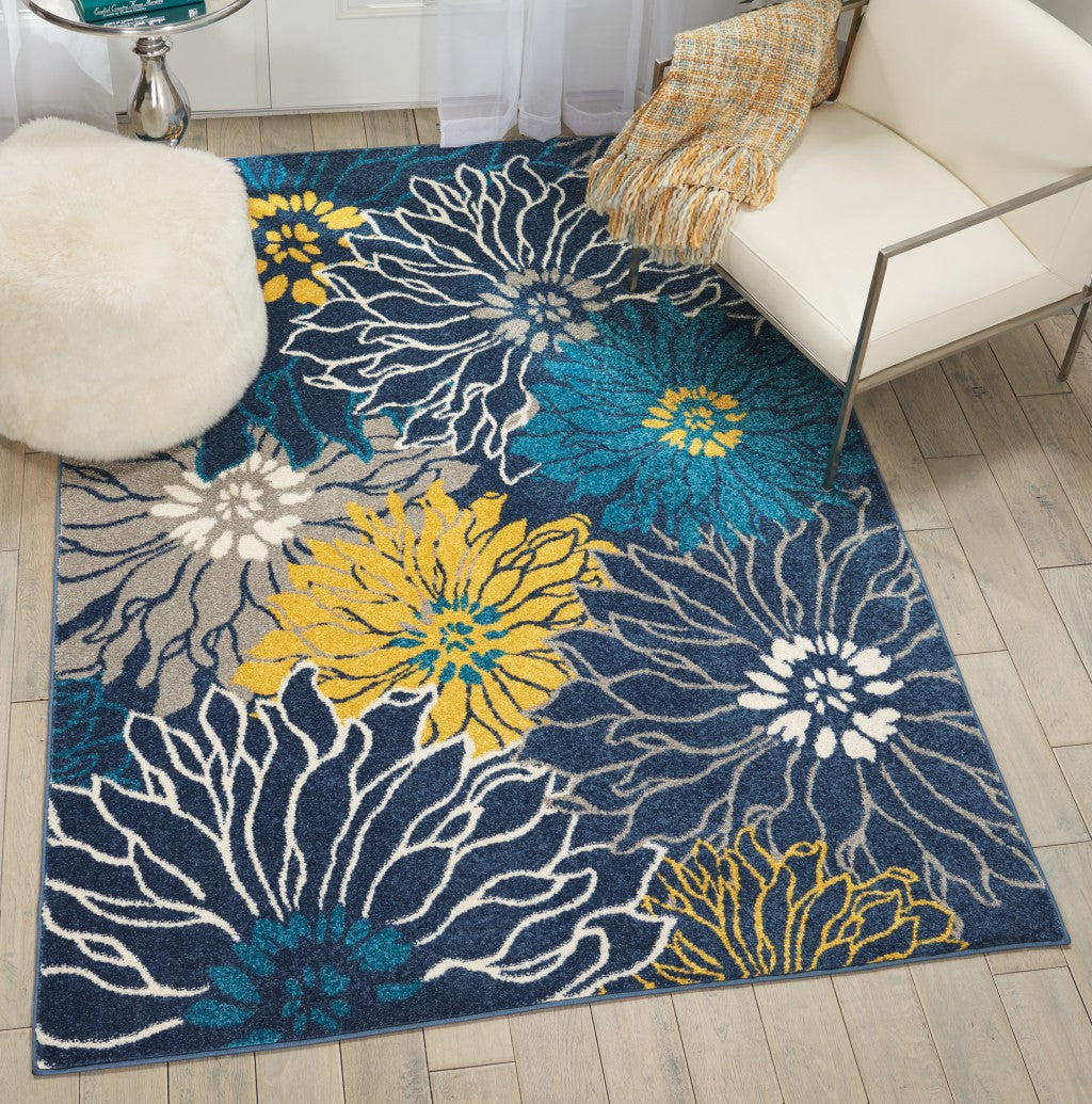 5' X 7' Blue Floral Power Loom Area Rug