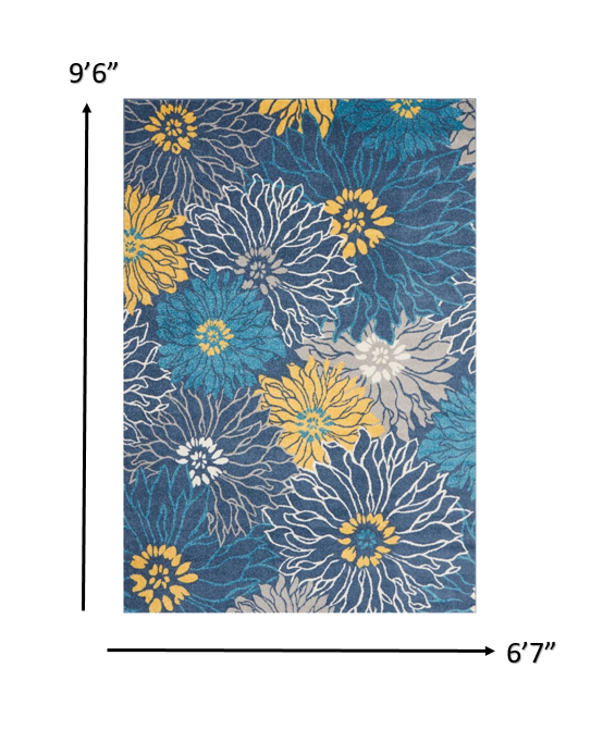 7' X 10' Blue Floral Power Loom Area Rug