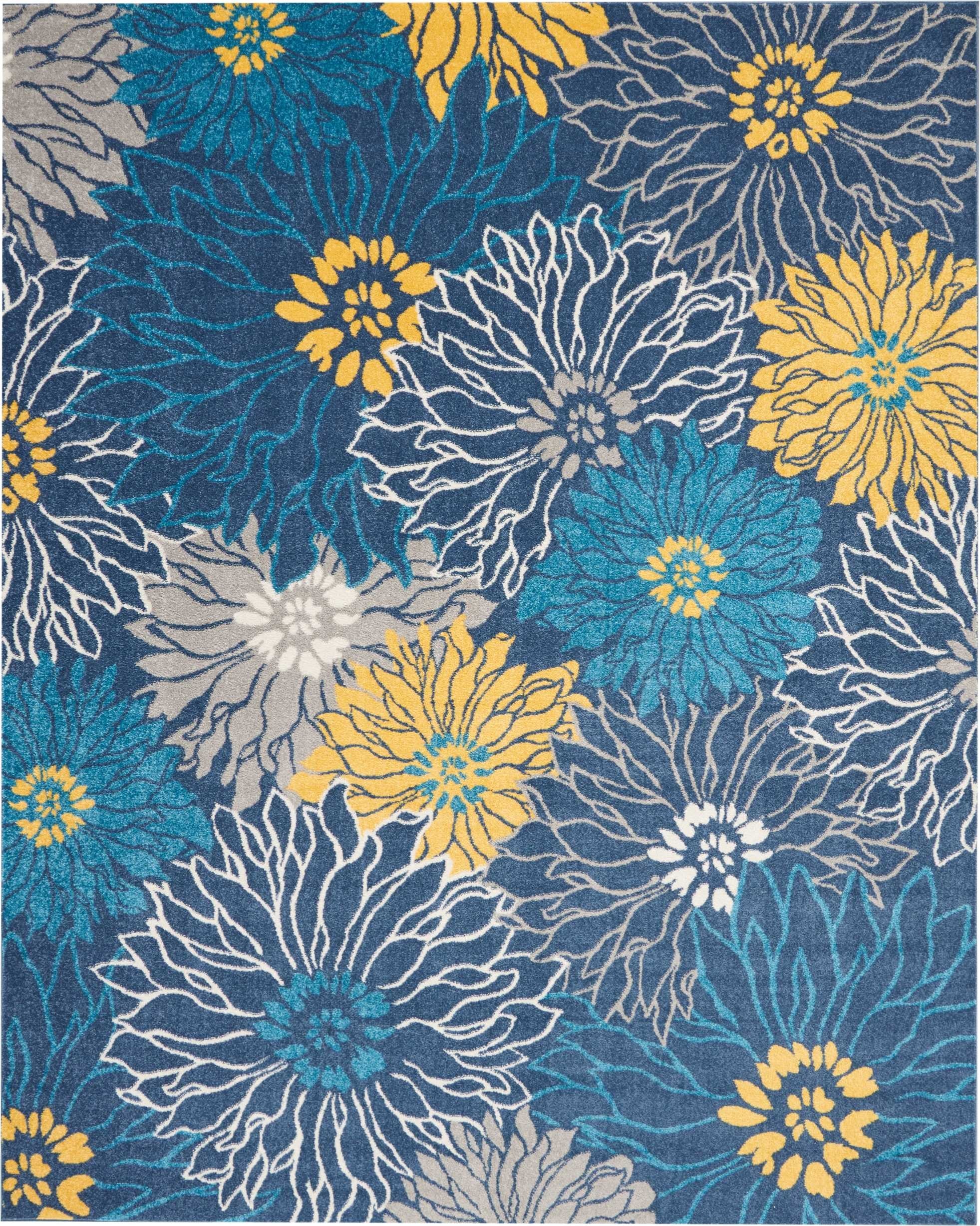 8' X 10' Blue Floral Power Loom Area Rug