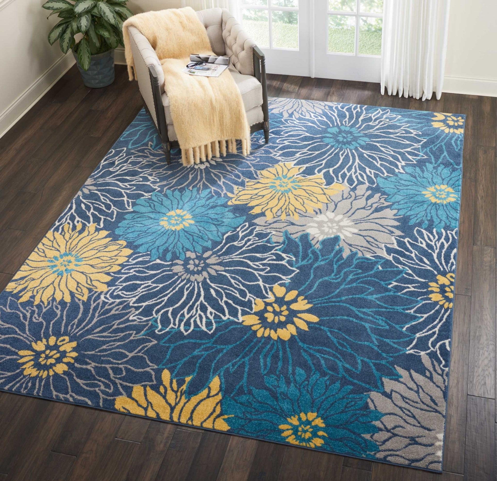 8' X 10' Blue Floral Power Loom Area Rug