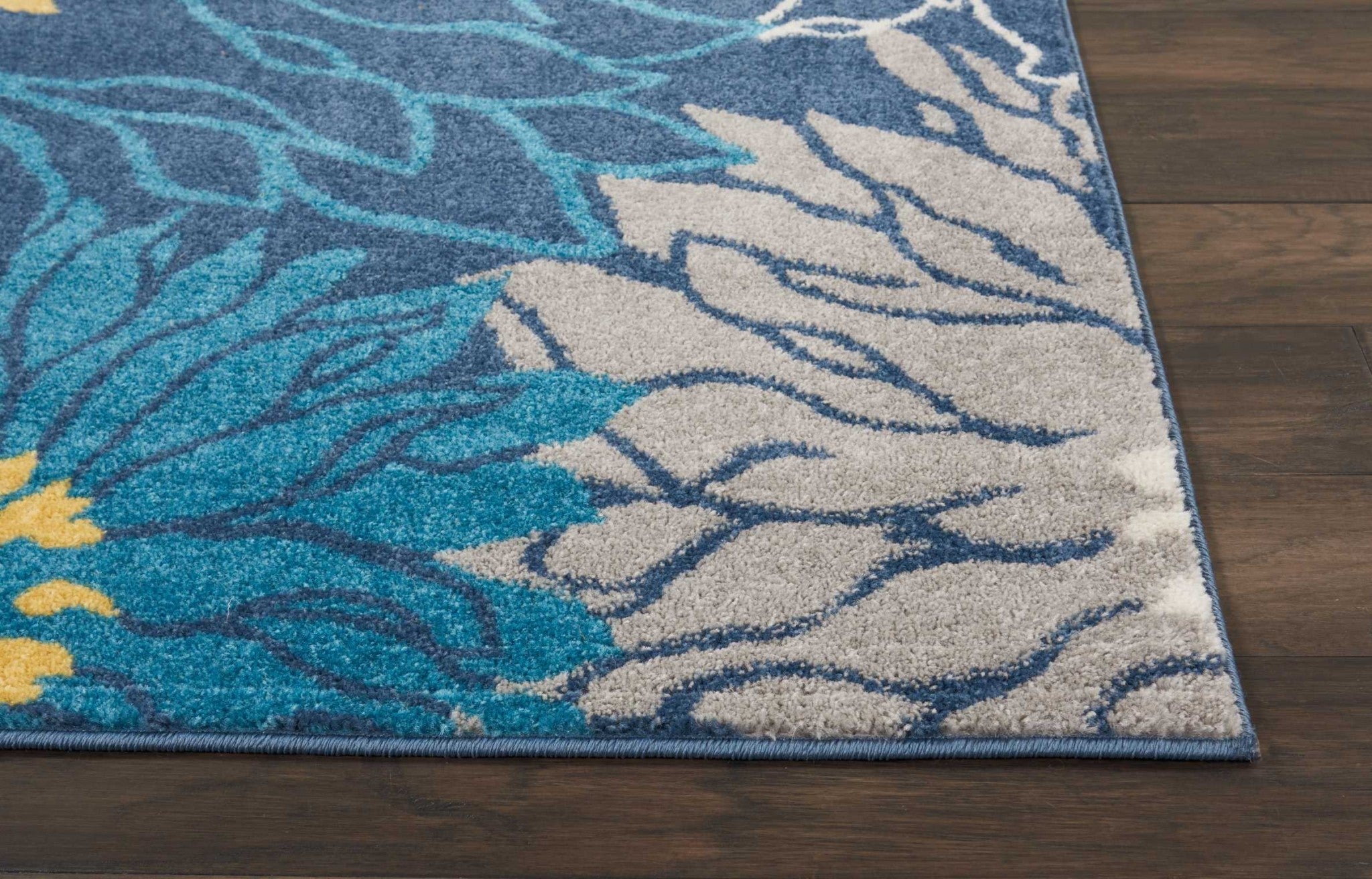 8' X 10' Blue Floral Power Loom Area Rug