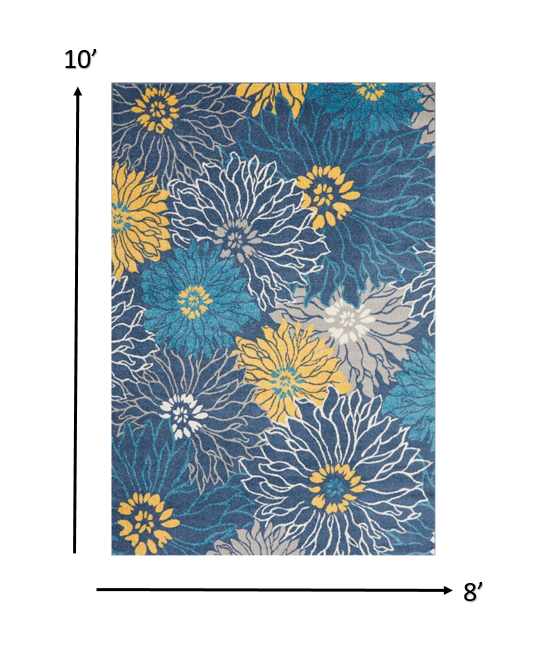 8' X 10' Blue Floral Power Loom Area Rug