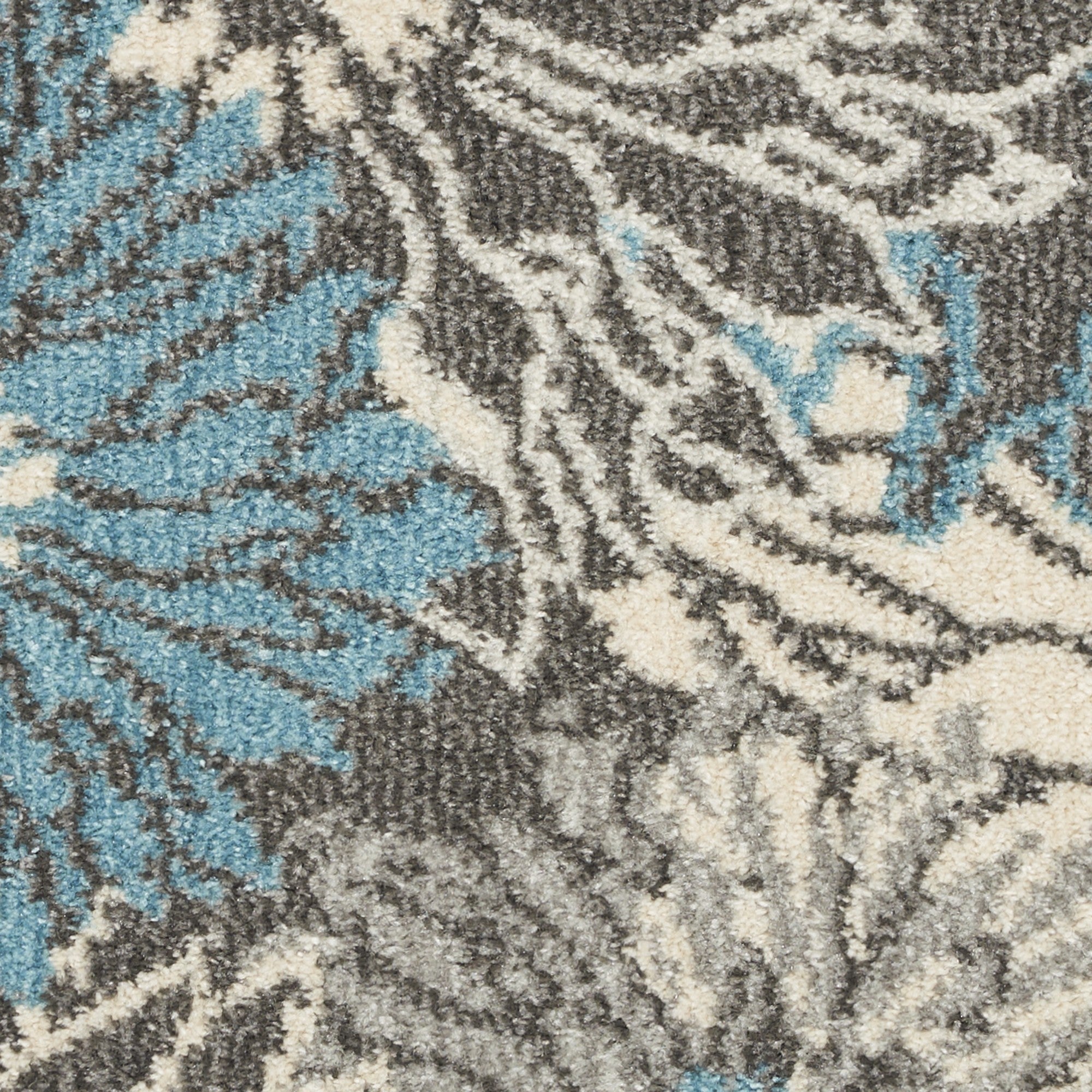 10' Blue And Gray Floral Power Loom Runner Rug