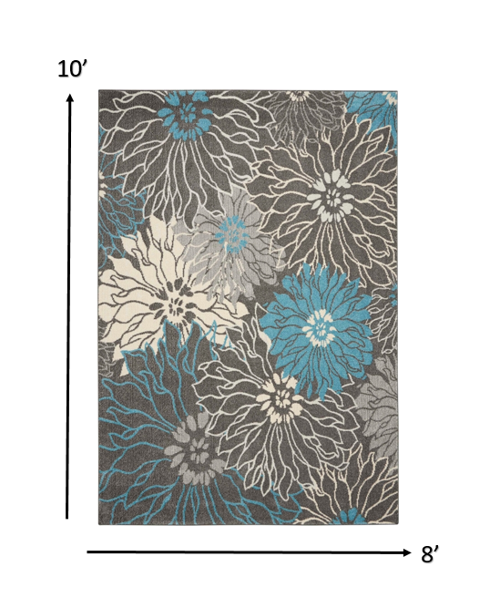 8' X 10' Blue And Gray Floral Power Loom Area Rug