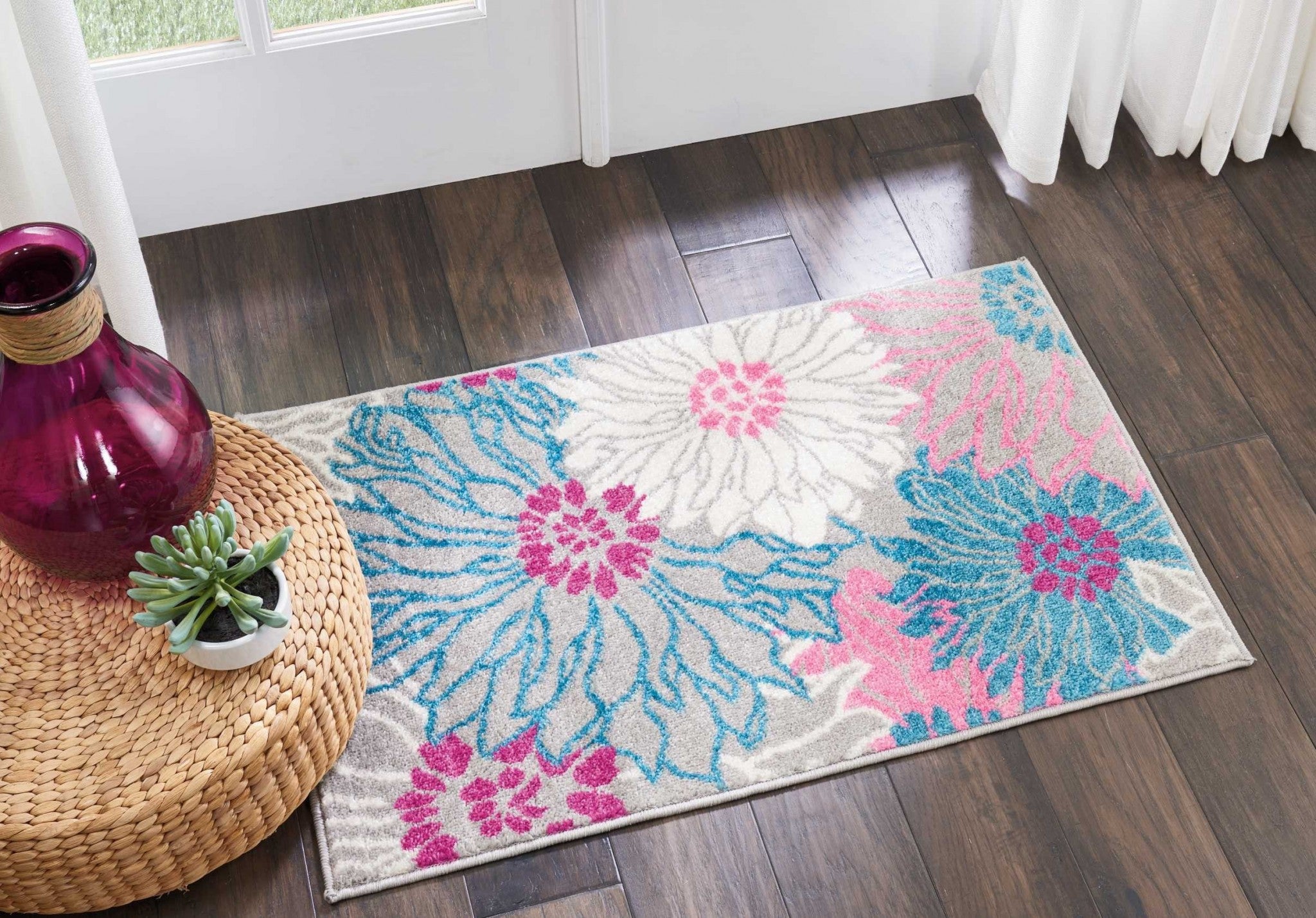 2' X 3' Gray Floral Power Loom Area Rug