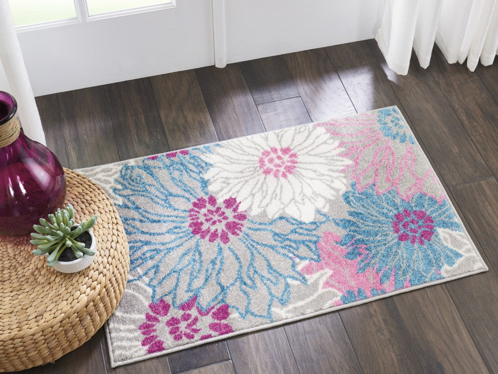 2' X 3' Gray Floral Power Loom Area Rug