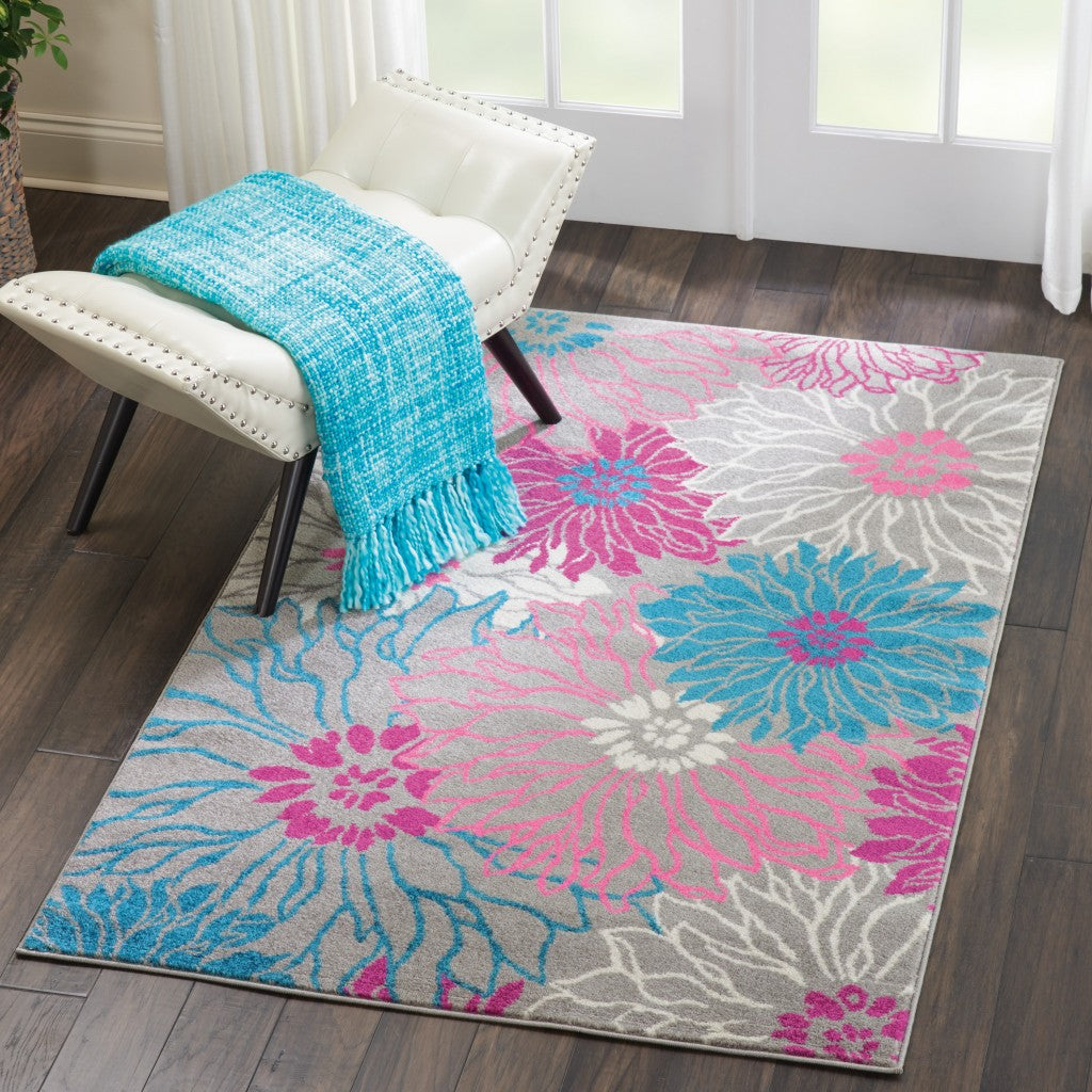 4' X 6' Gray Floral Dhurrie Area Rug